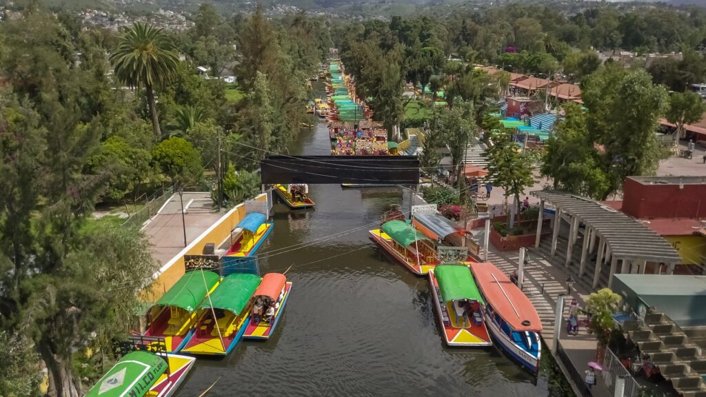 Xochimilco canals and trajineras in Mexico City