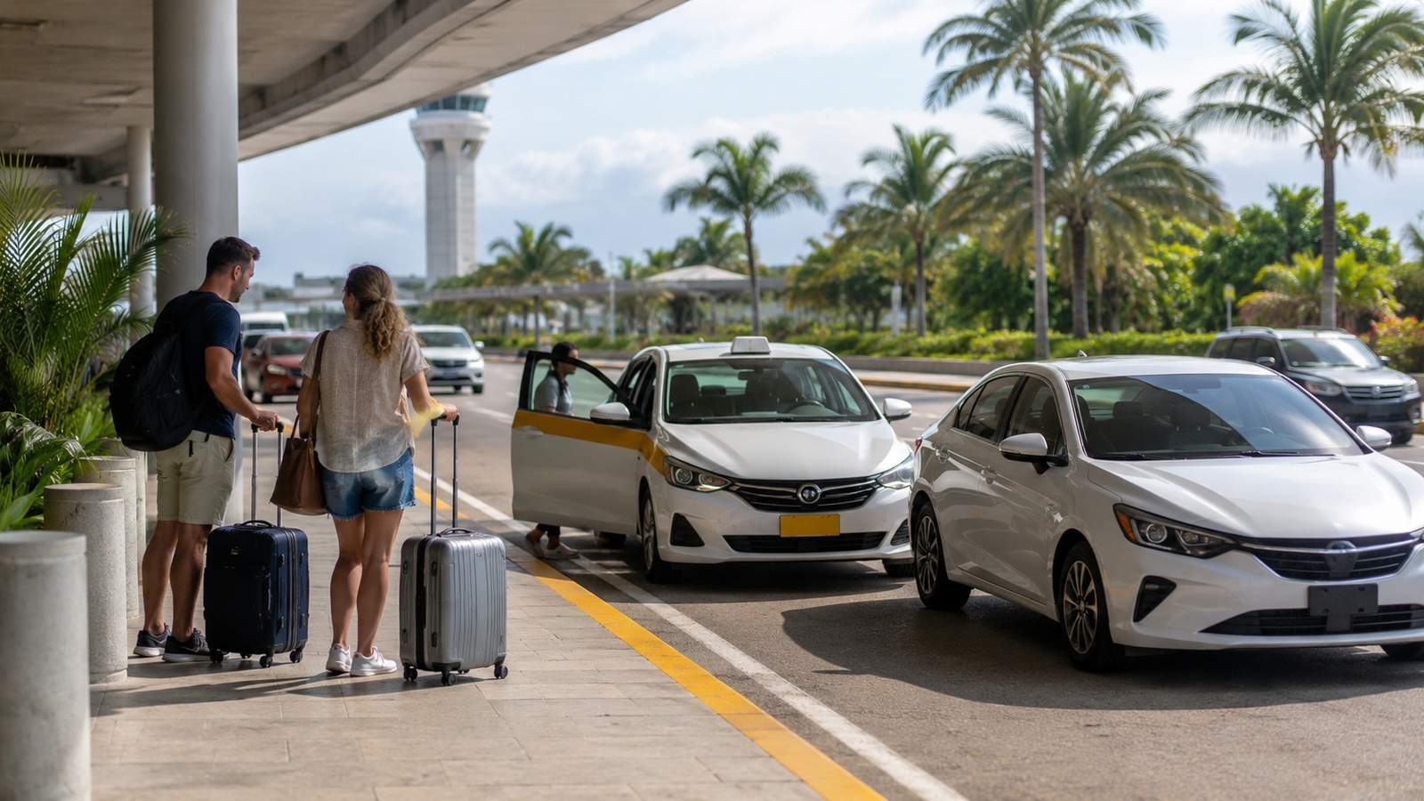 Taxi and rideshare pickup options outside Puerto Vallarta airport