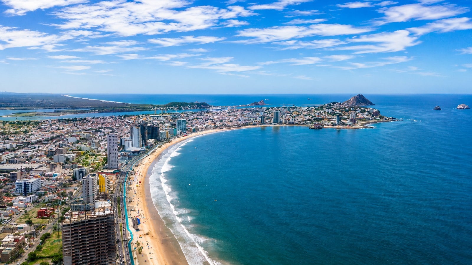 Mazatlan Malecon and Olas Altas coastline from above