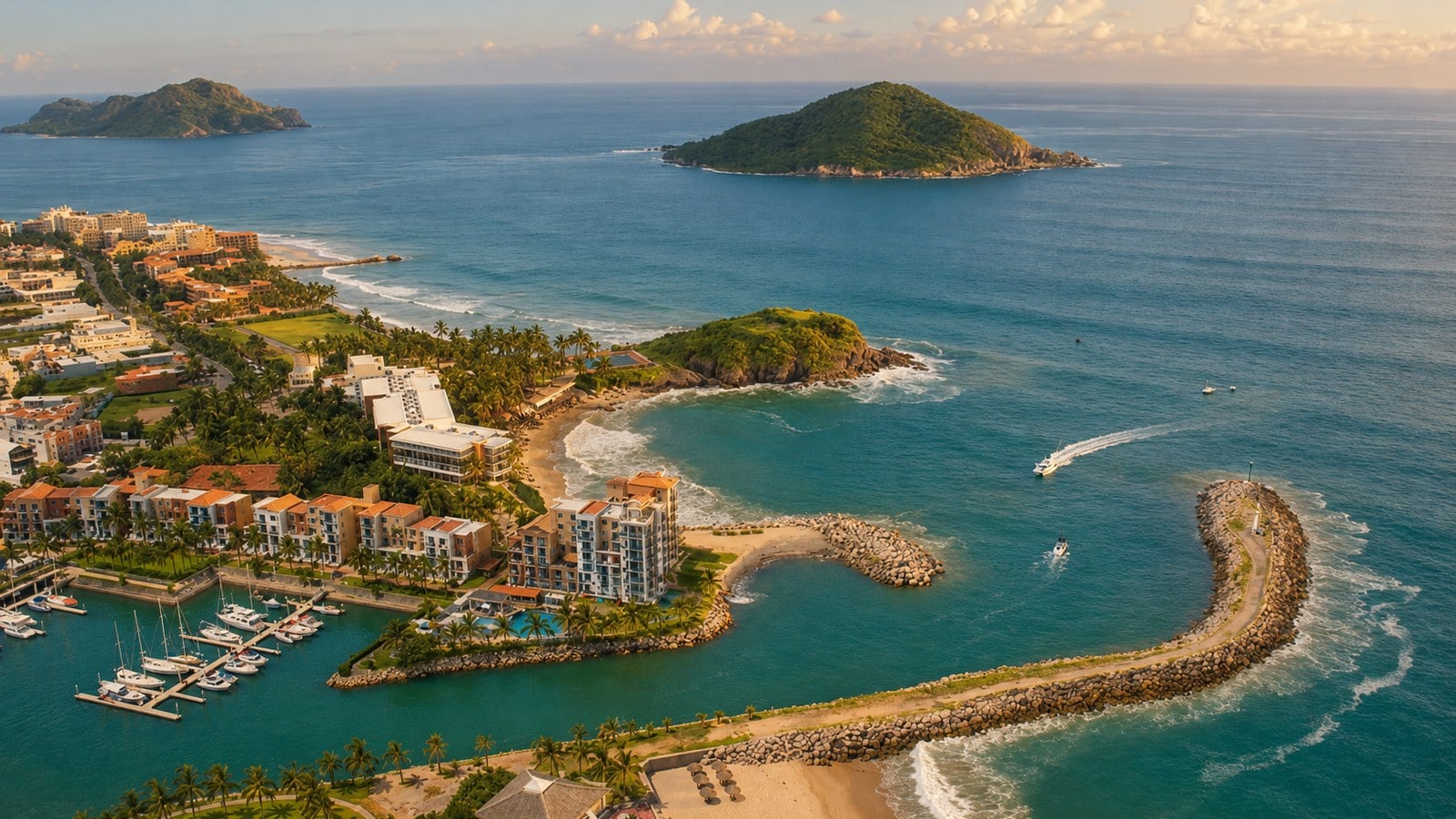 Mazatlan Marina and Cerritos coastline from above