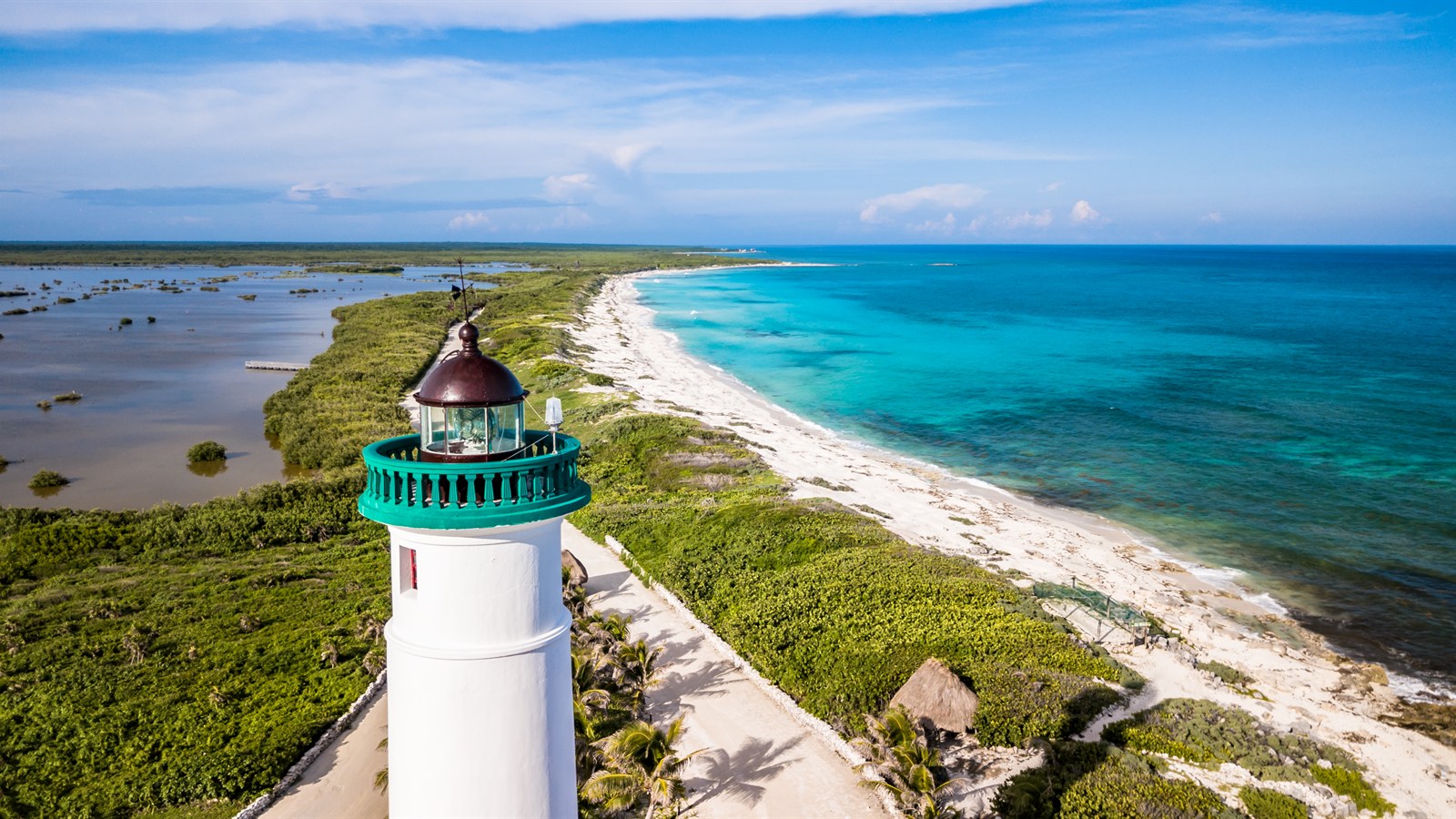 Celarain lighthouse overlooking Punta Sur lagoon and Caribbean coast